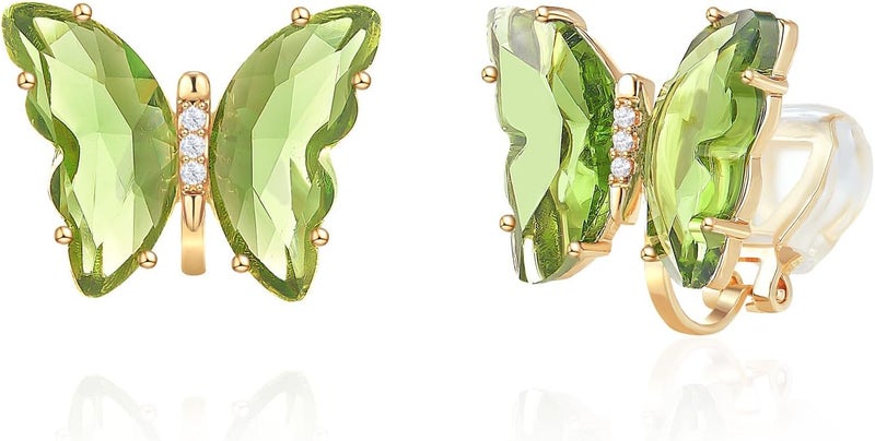 YOQUCOL Butterfly Shape Crystal Clip On Earrings Non Pierced Golden Stud for Women - Image 1